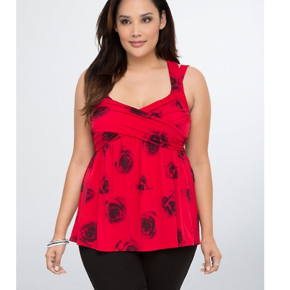 Torrid Rose print criss cross Babydoll top